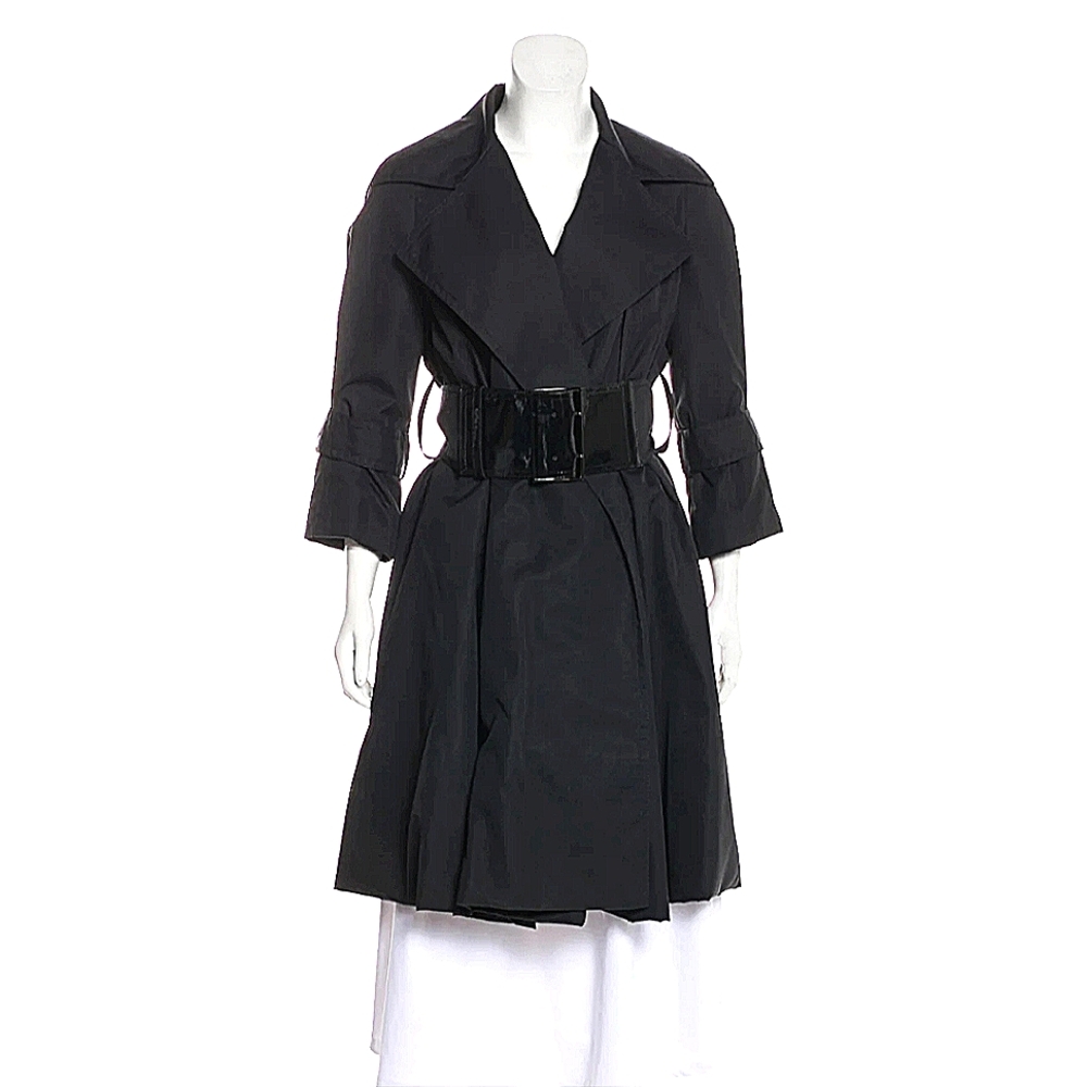 KAUFMAN FRANCO wide patent leather belted trench coat